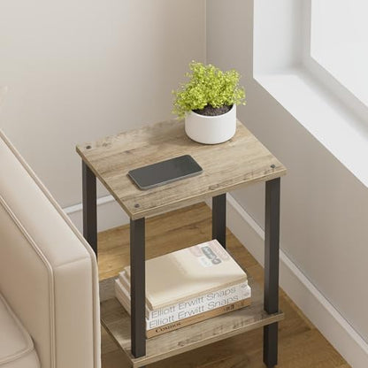 TUTOTAK End Table, Set of 2, Side Table, Nightstand, 2-Tier Storage Shelf, Sofa Table for Small Space, Living Room, Bed Room TB01BG035 - color: Greige