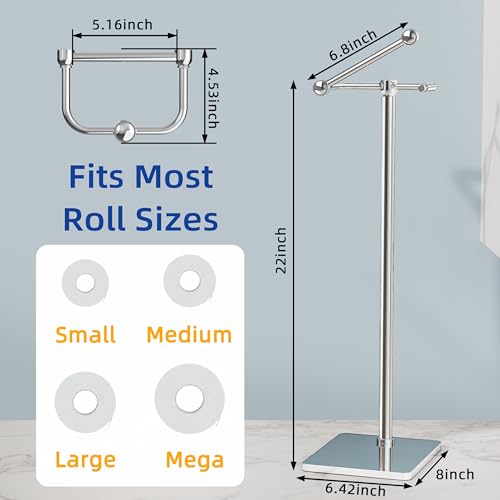 RUACQ Bathroom Toilet Paper Holder Stand, Chrome | Dual-Post Pivoting Free Standing Toilet Roll Holder with Weighted Base, Anti-drop Design 304 Stainless Steel Tissue Stand - color: Chrome, size: Free Standing