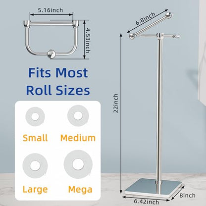 RUACQ Bathroom Toilet Paper Holder Stand, Chrome | Dual-Post Pivoting Free Standing Toilet Roll Holder with Weighted Base, Anti-drop Design 304 Stainless Steel Tissue Stand - color: Chrome, size: Free Standing