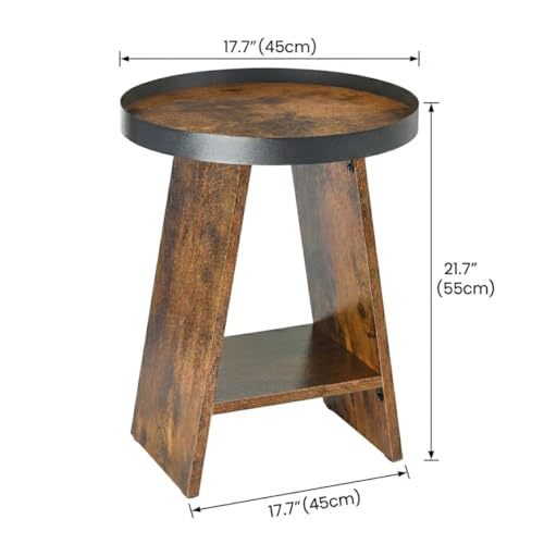Round End Table with Tray Top, 2-Tier Rustic Side Table with Storage Shelf, Modern Farmhouse Industrial Wood Nightstand for Living Room, Bedroom, Small Spaces (Rustic Brown) - color: Rustic Brown