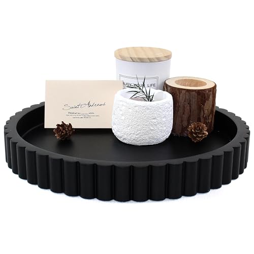 Round Decorative Tray for Coffee Table Decor, Circle Tray Decor 11" Black | Resin Decorative Coffee Table Tray for Home Decor. Modern Centerpiece Organizer Tray for Living Room, Dresser or Console - color: Black