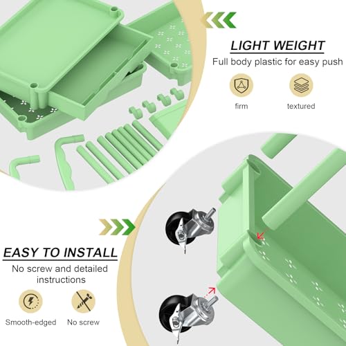 Goovilla 3 Tier Rolling Utility Cart Organizer with Removable Drawer, Stable and Sturdy Green Rolling Storage Carts with 2 Lockable Wheels for Bathroom, Kitchen, Snack, Craft, Makeup, Baby Essentials - size: 3 Tier, style: Green