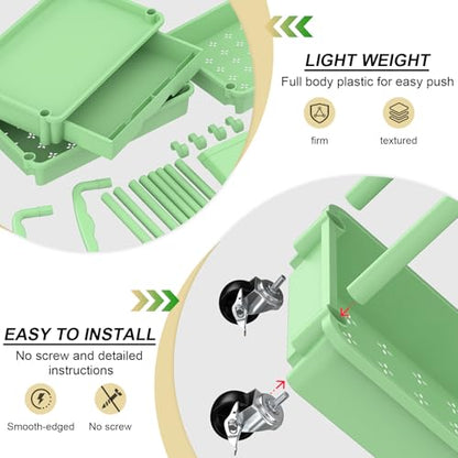 Goovilla 3 Tier Rolling Utility Cart Organizer with Removable Drawer, Stable and Sturdy Green Rolling Storage Carts with 2 Lockable Wheels for Bathroom, Kitchen, Snack, Craft, Makeup, Baby Essentials - size: 3 Tier, style: Green