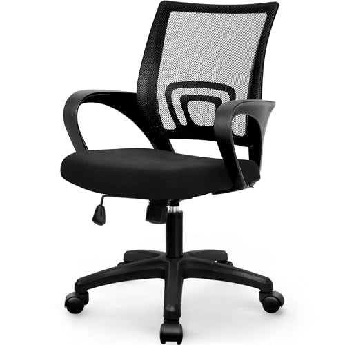 NEO CHAIR Office Computer Chair Ergonomic Mid-Back Mesh Desk Chair, Black | Breathable Mesh Back with Lumbar Support, Height Adjustment, Smooth Rolling Casters for Home Office, Study or Gaming Setup - color: All Black