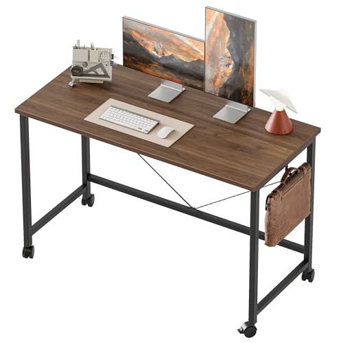 Mericonia 40 inch Rolling Computer Desk with Wheels, Gaming Desk for Small Spaces, Modern Simple Style Table for Home Office, Study Writing Table - color: Walnut, size: 39"x19.7"
