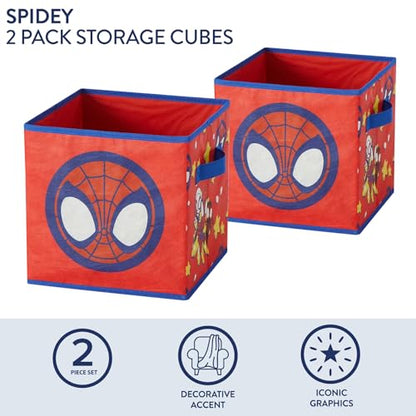 Marvel Spiderman Storage Bins,10" Collapsible Fabric Cubes, Pack of 2,Kids Organizer, Nursery & Bedroom Decorative Storage Boxes with Handles