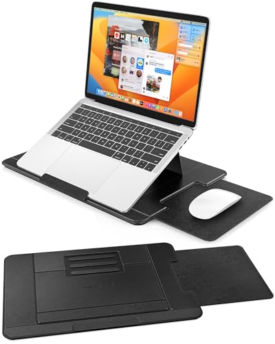 AboveTEK Adjustable Laptop Lap Desk, 3 Ergonomic Angles, PU Leather Non-Slip Surface, Heat Shield, Retractable Mouse Pad, Portable Laptop Lap pad Workstation for Bed, Sofa, Travel - color: Black