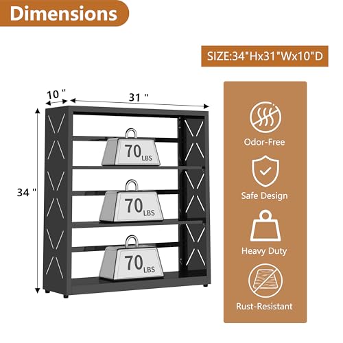 Polup Bookshelf, 3 Tier Metal Bookcase with Adjustable Shelves, 31" Wide Book Shelf, Black Display Shelves for Living Room, Home Office - color: Black, size: 3 Tier-31" W