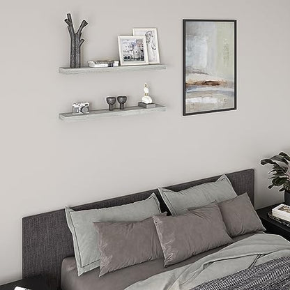 Ballucci Floating Shelves, 36" Wood Wall Shelf Set of 2, with Invisible Brackets for Bathroom, Living Room, Bedroom, Kitchen, Nursery, 6" Deep, Rustic Gray - color: Grey, size: 35.4 inches