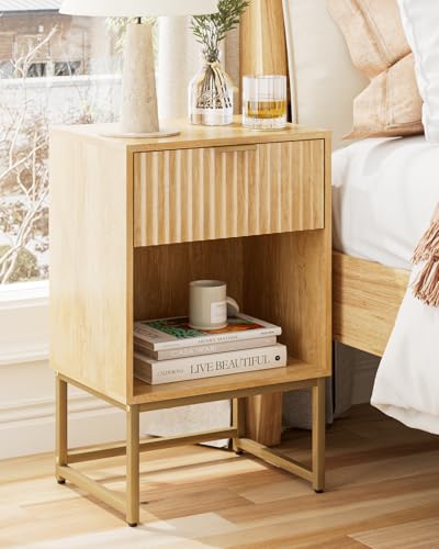 Masupu Fluted Nightstand,Modern Night Stand Wood Bedside Table with Storage Drawer Side End Table for Bedroom,Office,Oak - color: Flutted-oak