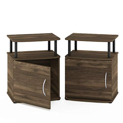 Furinno JAYA End Side Sofa Table/Nightstand with Door, 2-Pack, PVC Tubes, Columbia Walnut/Black - color: Columbia Walnut/Black, size: 2-Pack