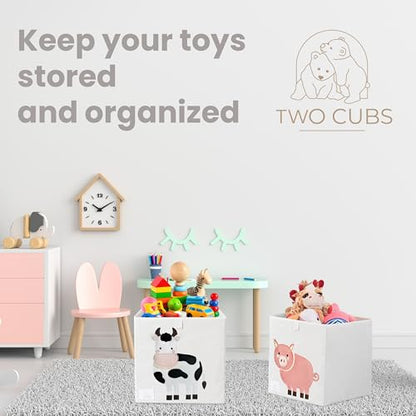 Two Cubs Foldable Kids Toy Storage Box - 13"x13" Cube Organizer Bin with Durable 2.6mm Plastic Plate Boards, Sheep Design in White - Collapsible Nursery & Playroom Storage, Fits IKEA Kallax Shelves - color: Sheep