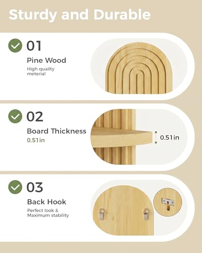 Bamworld Boho Wall Decor Plant Wall Shelf Mid Century Modern Decor Hanging 22in Plant Shelf 2-Tier Wooden Floating Shelves Natural | Mid Century Modern Decor Hanging Plant Shelf Wooden Floating Shelves for Home Bedroom Living Room Holding Planter Decorati