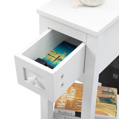 Narrow Side Table for Small Spaces, White, Set of 1, 24" L x 8.5" W x 24" H - size: 1 set White