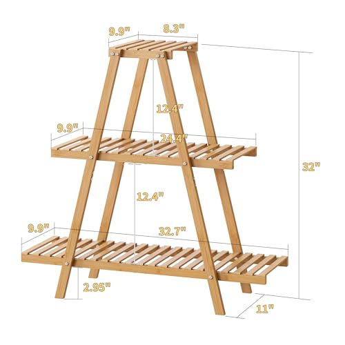 Bamboo Plant Stand - Indoor/Outdoor 3 Tier Plant Ladder, 8 Potted Flower Holder, Natural - color: Natural