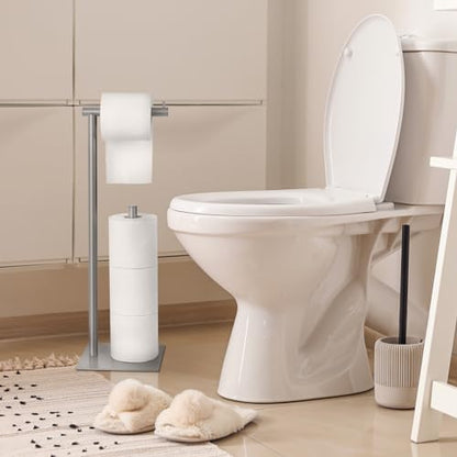 Toilet Paper Holder Stand Silver Toilet Paper Roll Holder for Bathroom, Freestanding Metal TP Holder with Reserve Toilet Tissue Storage Shelf, Holds Up to 4 Rolls of Paper - color: Silver
