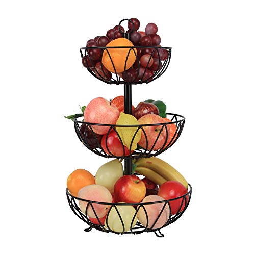 3 Tier Fruit Basket Bowl, Vegetable Organizer, Metal Black | Space-Saving, Home Fruit Rack Stand for Countertop, Storage Bread, Snacks, Fits Under Cabinets - color: 3 Tier