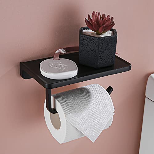 RANDOM Black Toilet Paper Holder with Shelf Rustproof Matte Black Toilet Paper Holder Wall Mount Toilet Paper Roll Holder Solid Metal Toilet Tissue Holder for Bathroom.RD93008-MB - color: B-matte Black