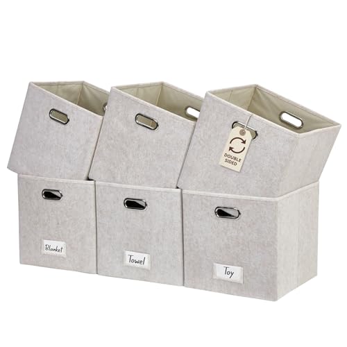 DECOMOMO Felt Storage Bins, 11 inch Cube Storage Bin with Labels | 6 Pack Storage Baskets for Shelves, Kallax (Beige) - color: Beige, size: Cube 11" / 6pcs