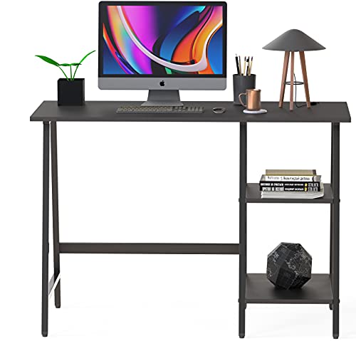 SHW 43-Inch Home Office Trestle Computer Desk with Open Storage Shelves, Black - color: Black