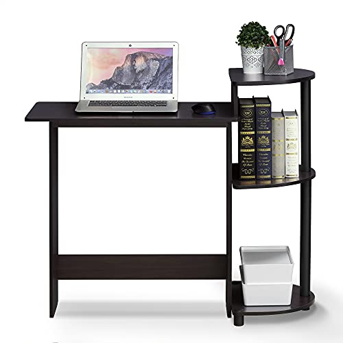 Furinno Compact 29-Inch Brown Computer Desk, Office Desk with 3 Side Shelves, Rectangular Home Office Desk, Gaming Desk for Home Office, Bedroom, Study Room, Dark Mocha - color: Dark Mocha, size: 28.5-in with 3 Rounded Shelves