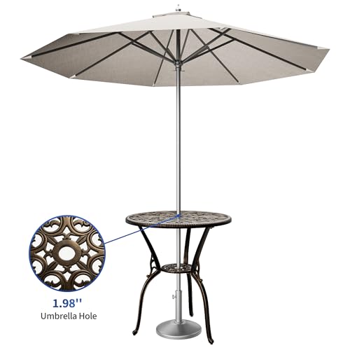 IDEALHOUSE Patio 23''Cast Aluminum Side Table with Umbrella Hole,Bronze | Outdoor Small Coffee Tables,Anti-Rust Bistro Table,Round End Table,Outdoor Furniture for Indoor,Patio,Garden,Porch,Balcony - size: 1.98'' Umbrella Hole
