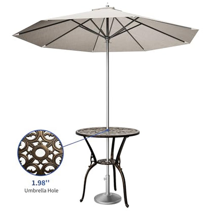IDEALHOUSE Patio 23''Cast Aluminum Side Table with Umbrella Hole,Bronze | Outdoor Small Coffee Tables,Anti-Rust Bistro Table,Round End Table,Outdoor Furniture for Indoor,Patio,Garden,Porch,Balcony - size: 1.98'' Umbrella Hole