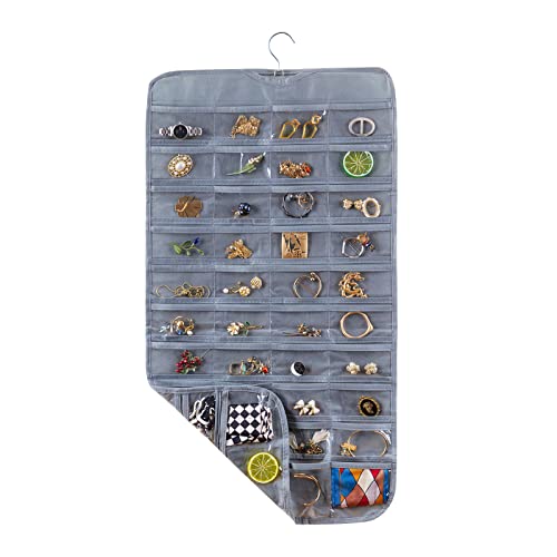 Bloss Hanging Jewelry Organizer With 80 Pockets Jewel Hanger For Jewelry Earring Storage Hanging Pocket Organizers Earring Holder Organizer for Mothers Day Gifts-Gray - color: Grey