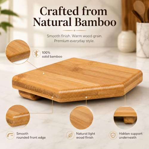 DECHOUS 5.5" Small Corner Shelf Wall Mounted, Natural Bamboo Floating Corner Shelves for Living Room, Wooden Round Rack for Security Camera & Plant