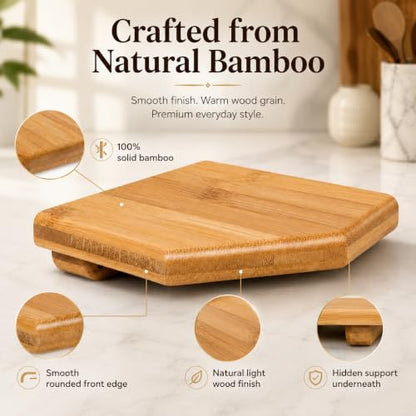 DECHOUS 5.5" Small Corner Shelf Wall Mounted, Natural Bamboo Floating Corner Shelves for Living Room, Wooden Round Rack for Security Camera & Plant
