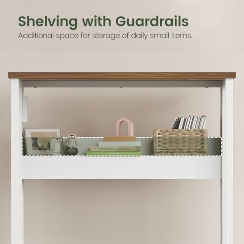 CHOEZON Folding Desk with Power Outlets, 31.5" Rolling Computer Table with Wheels, Portable Office Desk with Storage Shelf for Small Spaces Rustic Brown and White TDN01UWL - color: Rustic Brown and White