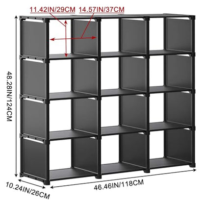 12 Cube Storage Organizer Book Shelves, DIY Open Stackable Bookshelf, Extra Large Plastic Bookcase Rack for Bedroom, Living Room, Home Office