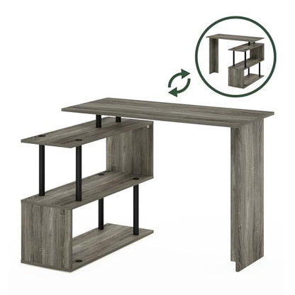 Furinno Moore L-Shape Computer Desk with 3-Tier Shelves, French Oak - color: French Oak/Black, style: 3-Tier Shelves Desk