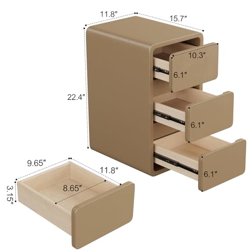 AQIMUELE Narrow Bedside Table,Narrow Night Stand with Drawers,Small Night Stand with Leather Surface for Bedroom - color: Beige (3 Drawers), size: 11.8"W
