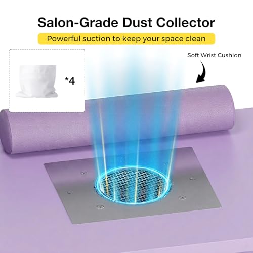 Portable Foldable Manicure Table with Dust Collector, Rolling Nail Tech Desk with LED Lamp, Wrist Rest, Lockable Wheels & Carrying Case for Home Salon, Travel & Mobile Nail Techs (Purple) - color: Purple