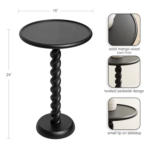 Kate and Laurel Willoughby Modern Wooden Spiraled Round Side Table, 15 x 15 x 24, Black, Accent Pedestal End Table with Turned Base for Use as Indoor Plant Stand or Bedroom Nightstand Option - color: Black