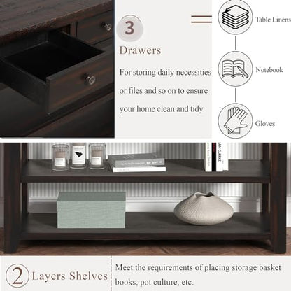 LKTART 48.8" Solid Wood Console Table for Entryway;Sofa Table with Storage | Distressed Black Real Wood Farmhouse Console Table with Drawers;Entry Way Table for Living Room,Foyer,Hallway;Easy Assembled - color: Black Espresso