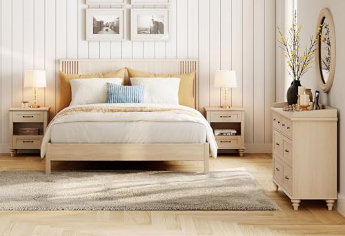 WAMPAT Beige Side Table with Charging Station, Elegant Nightstand for Bedroom with 2 Drawers & Open Shelf, Wooden End Table Bedside Table for Living Room, Kids Room - color: Beige