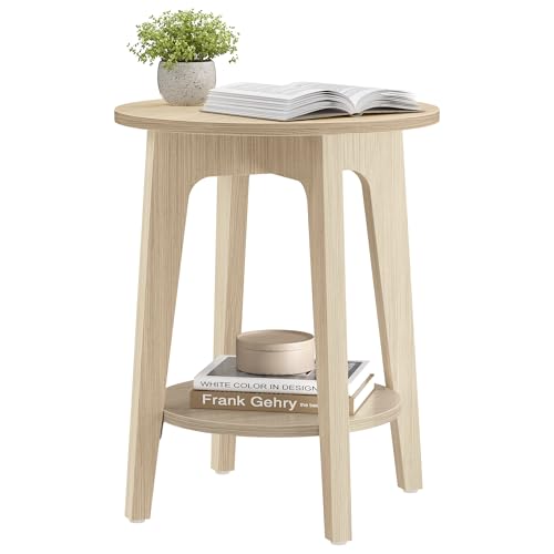 VASAGLE MAEZO Collection - Side Table, 2-Tier Small Round End Table, Nightstand with Tapered Legs, Curved Transitions, for Small Spaces, Living Room, Bedroom, Natural Beige ULET283N01 - color: Natural Beige, size: 1 pack