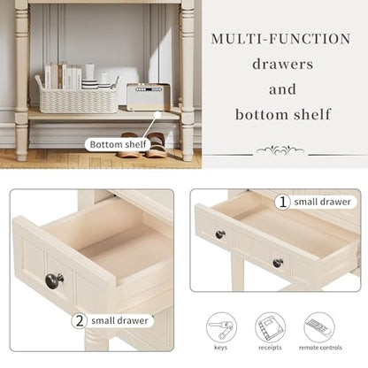 24'' Entryway Table, Small Console Table with Storage Drawers and Shelf, Hallway Table for Entryway Hallway Foyer, Farmhouse Solid Wood Frame (Beige) - color: Beige