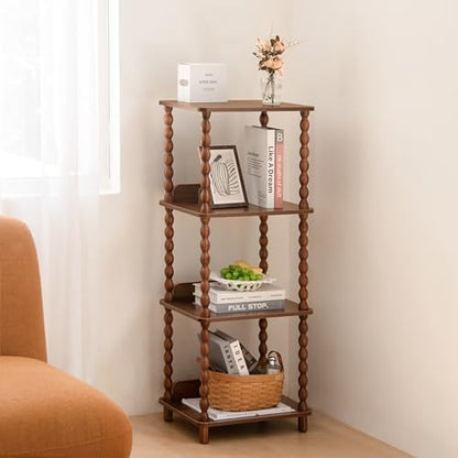Fultyle Small Book Shelf, 4-Tier Wood Bookshelf with Storage, Short Bookcase Display Shelves for Small Spaces, Bedroom, Living Room and Office with Solid Wood Legs (Walnut Brown) - color: Walnut Brown