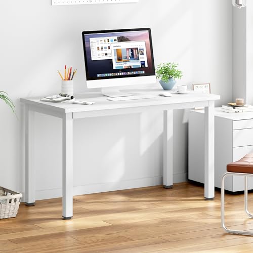 DlandHome 39 inches Small Computer Desk for Home Office, White | Gaming Study Writing Desk, Modern Simple Computer Table, Sturdy Metal Frame, Adjustable Feet, Compact Modern Design - color: White + White, size: 39 inch