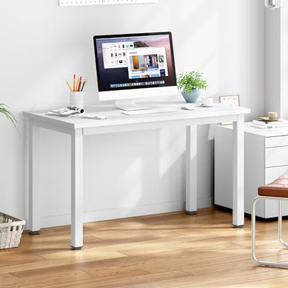DlandHome 39 inches Small Computer Desk for Home Office, White | Gaming Study Writing Desk, Modern Simple Computer Table, Sturdy Metal Frame, Adjustable Feet, Compact Modern Design - color: White + White, size: 39 inch