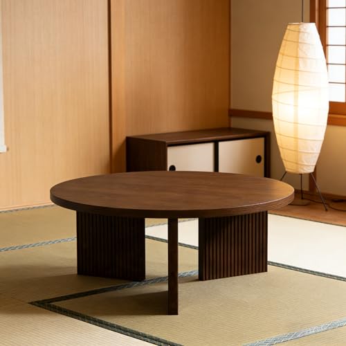 35" Wooden Round Coffee Table, Brown | Smooth Thick Coffee Table, Low Circle Center Table with X Shaped Stable Legs, Accent Tea Table for Living Room, Office - color: Brown, style: Coffee Table