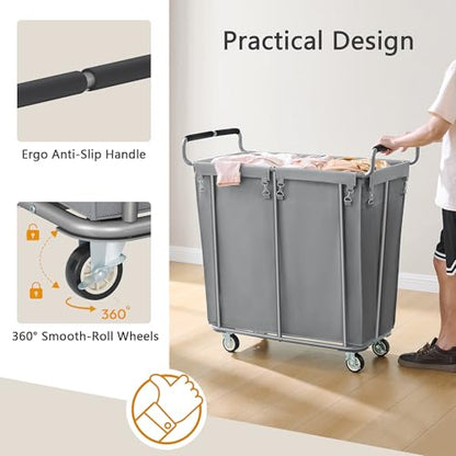 Gewudraw 360L Rolling Laundry Hamper with Wheels, 95 Gallons, Grey | Heavy Duty Extra Large Rolling Laundry Cart with Handle, Steel Frame, Waterproof Liner, Large Clothes Storage Basket - color: Grey, size: 1-Section-360L