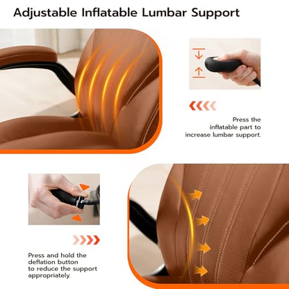 Ylzyxal Office Desk Chair, Ergonomic Computer Chair with Padded Flip-Up Arms and Adjustable Lumbar Support, PU Leather Executive Chair with Tilt Lock and 360° Swivel Rolling Wheels for Work, Study - color: Brown