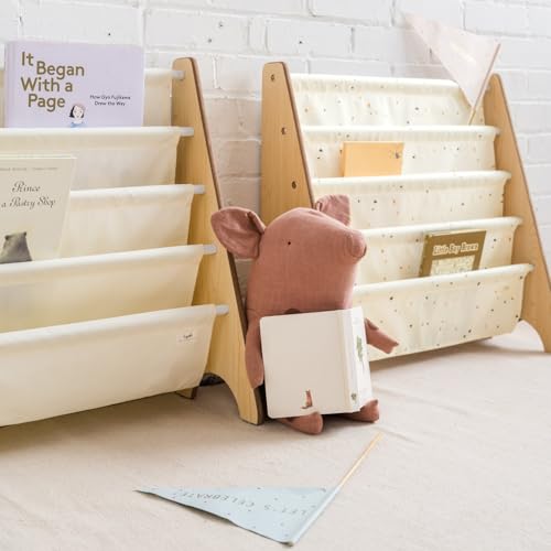 3 Sprouts Recycled Kids Bookshelf, Holds 35 Books, 4-Tier, Cream | Space-saving bookshelf, Children's room, Toddler bookcase organizer, Ages 3+, Book/toy storage, Front-facing, Covers visible - color: Solid Cream