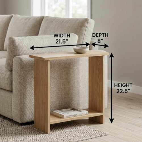 Narrow Side Table for Living Room, Slim End Table for Small Spaces Between Couch, Recliner or Armchair, 2 Tier Skinny Table with Open Shelf, Engineered Wood Sofa Beverage Thin Stand (Natural) - color: Natural