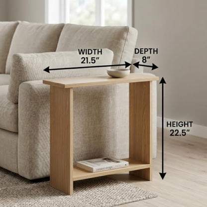 Narrow Side Table for Living Room, Slim End Table for Small Spaces Between Couch, Recliner or Armchair, 2 Tier Skinny Table with Open Shelf, Engineered Wood Sofa Beverage Thin Stand (Natural) - color: Natural