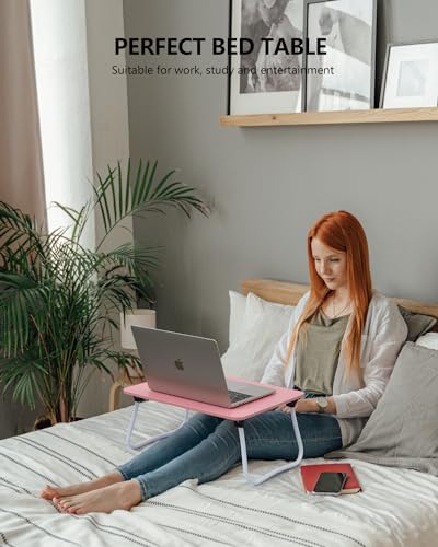 ZEAPTAC Laptop Bed Desk, Foldable Lap Desk, Portable Lap Table, Bed Table, Laptop Stand, Lightweight & Mini Table for Breakfast/Picnic/Drawing/Couch/Floor - Pink - color: Pink